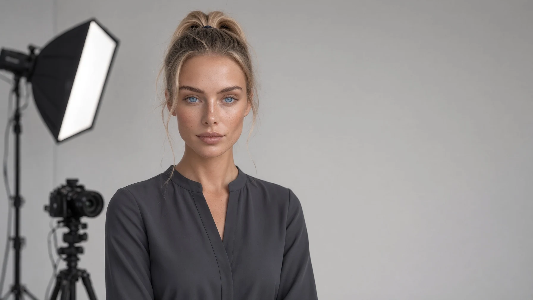 Elena in einem kontrollierten Capture-Setup mit Kamera und Studiolicht